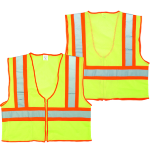 Class 2 Mesh Vest; Contrasting Color Strip, Zipper Closure, Inside Pocket - 2XL